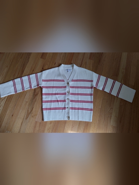LAKE Sweaters - Lake Nora Cardigan White With Red Stripes